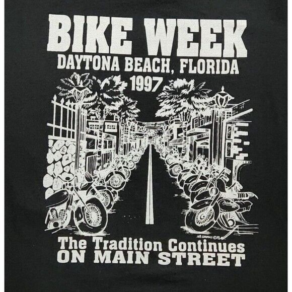 DAYTONA BEACH BIKE WEEK La Flame 1997 Vtg Black Graphic T-Shirt MEN'S L - Picture 2 of 8